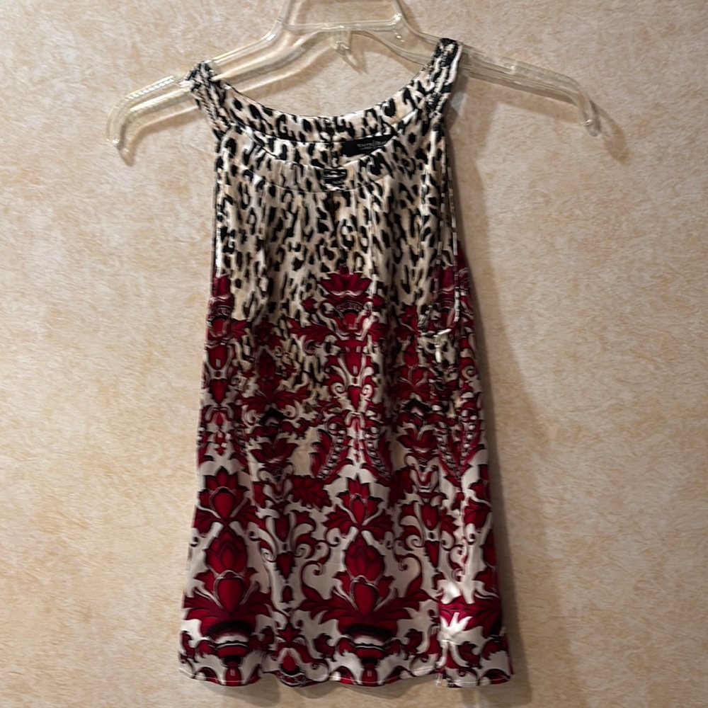 White House Black Market Silk Stretch Animal Print Top, Sz 12